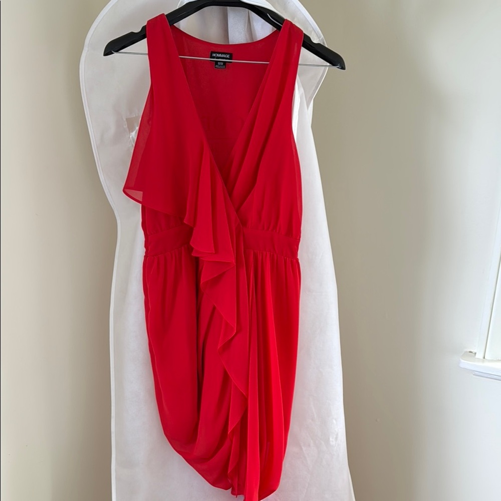 Hommage LA Red Asymmetrical Plunge Sundress